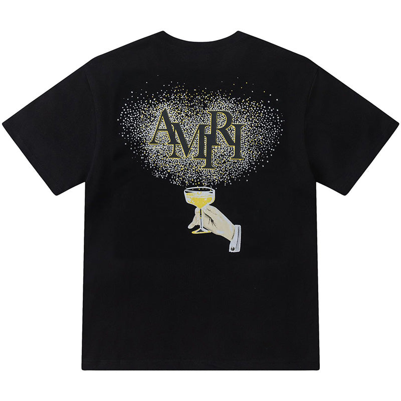 AMIRI Crystal Embellished Champagne Logo T-Shirts AMIRI