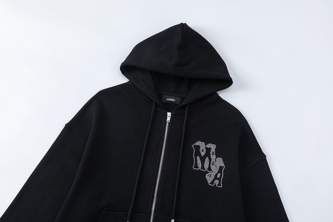 AMIRI Crystal AM Logo-print zip-up hoodie