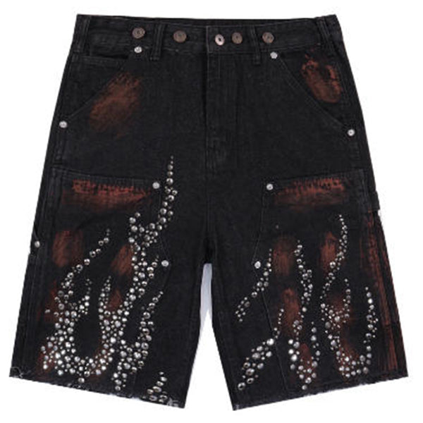 Hellstar Diamond Embellished Denim Shorts