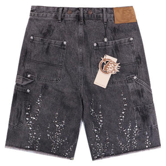 Hellstar Diamond Embellished Denim Shorts