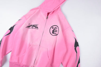 Hellstar HS Logo Zip Up Hoodie Pink