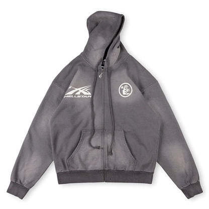 Hellstar HS Logo Zip Up Hoodie Grey