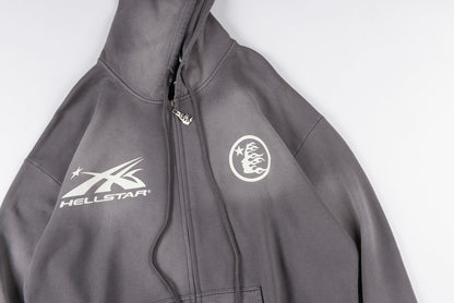 Hellstar HS Logo Zip Up Hoodie Grey