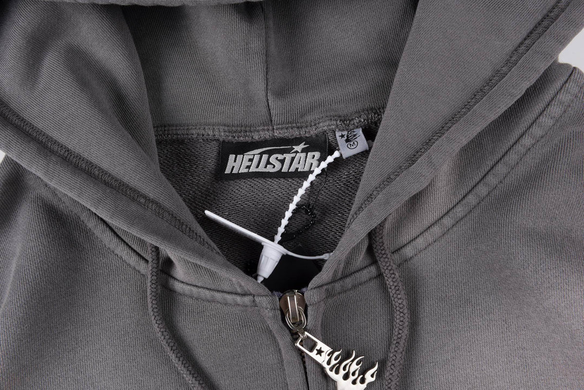 Hellstar HS Logo Zip Up Hoodie Grey