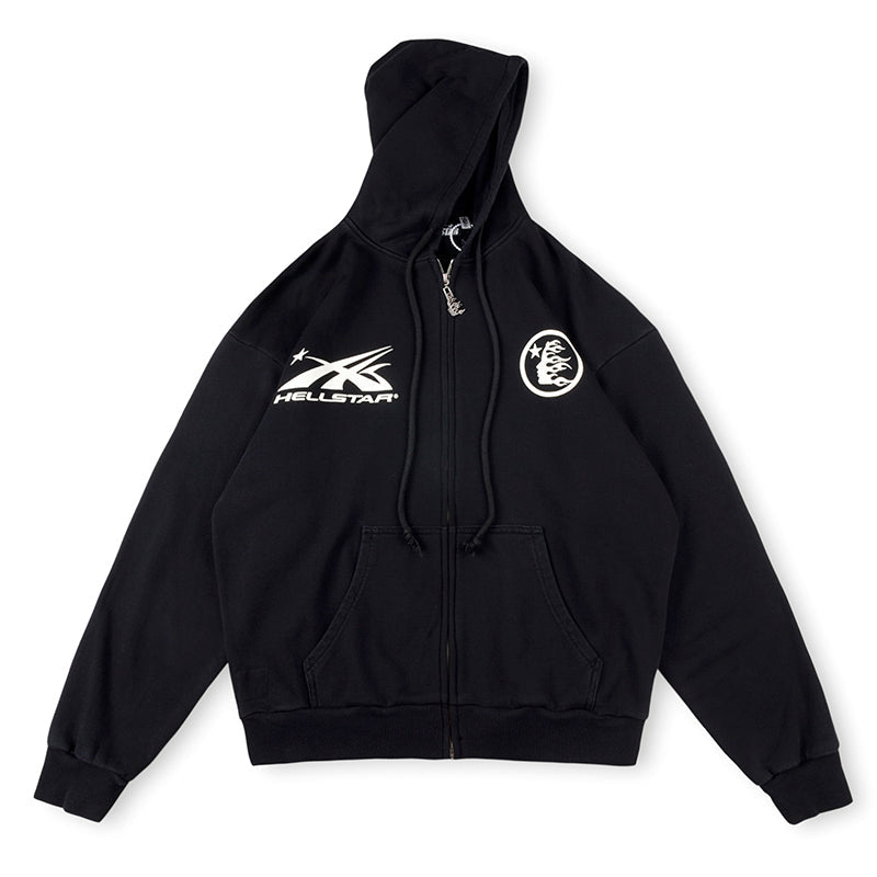 Hellstar HS Logo Zip Up Hoodie Grey