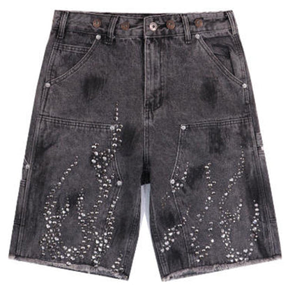 Hellstar Diamond Embellished Denim Shorts